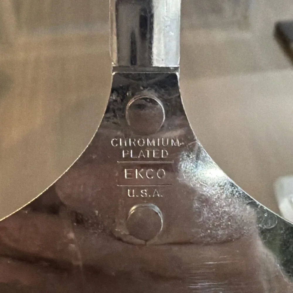 Vintage Ekco Turner Spatula Slotted White Plastic Handle Floral Flowers chromium